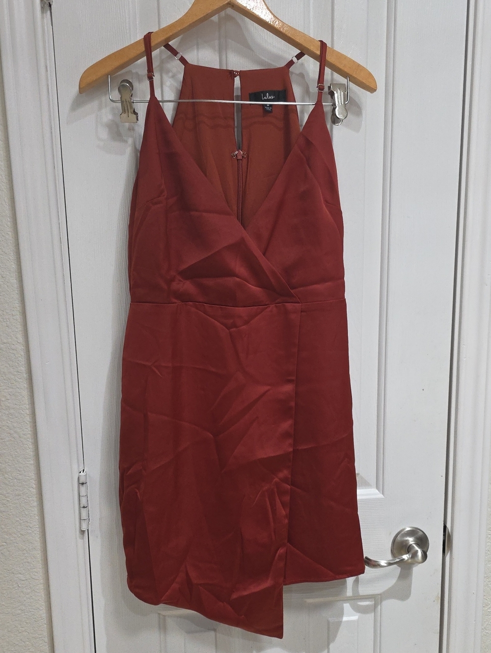 Lulu's Rust Satin Wrap-Front Mini Dress Size M